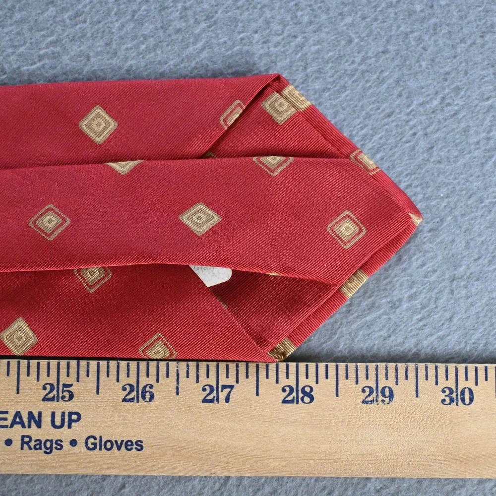 Granger Owings Mens‎ Royal Label Collection Geometric Silk Necktie OS Red Gold